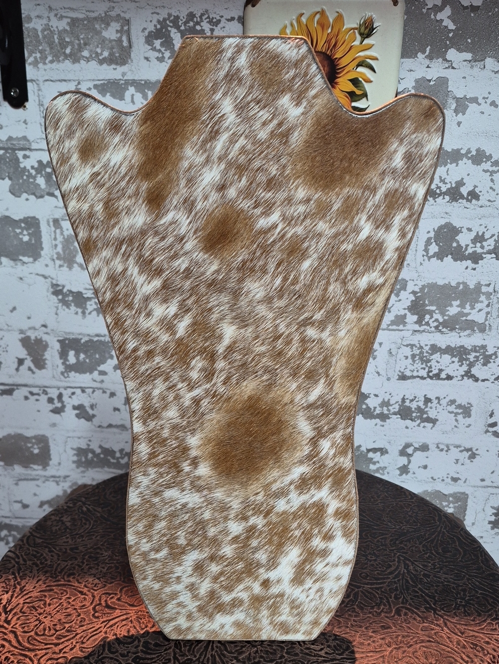 Brown and White Cowhide Necklace Display Stand - Unbranded